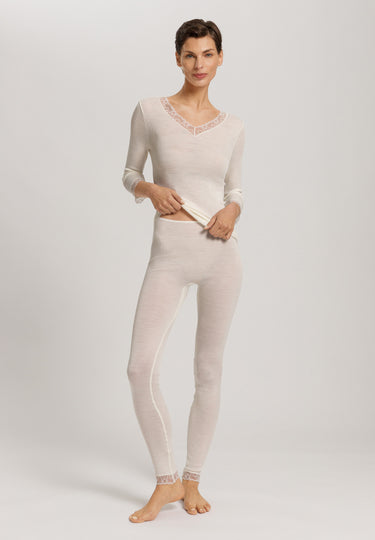 Woolen Lace Lace Trim Wool And Silk Top | Misty White 70831-2123